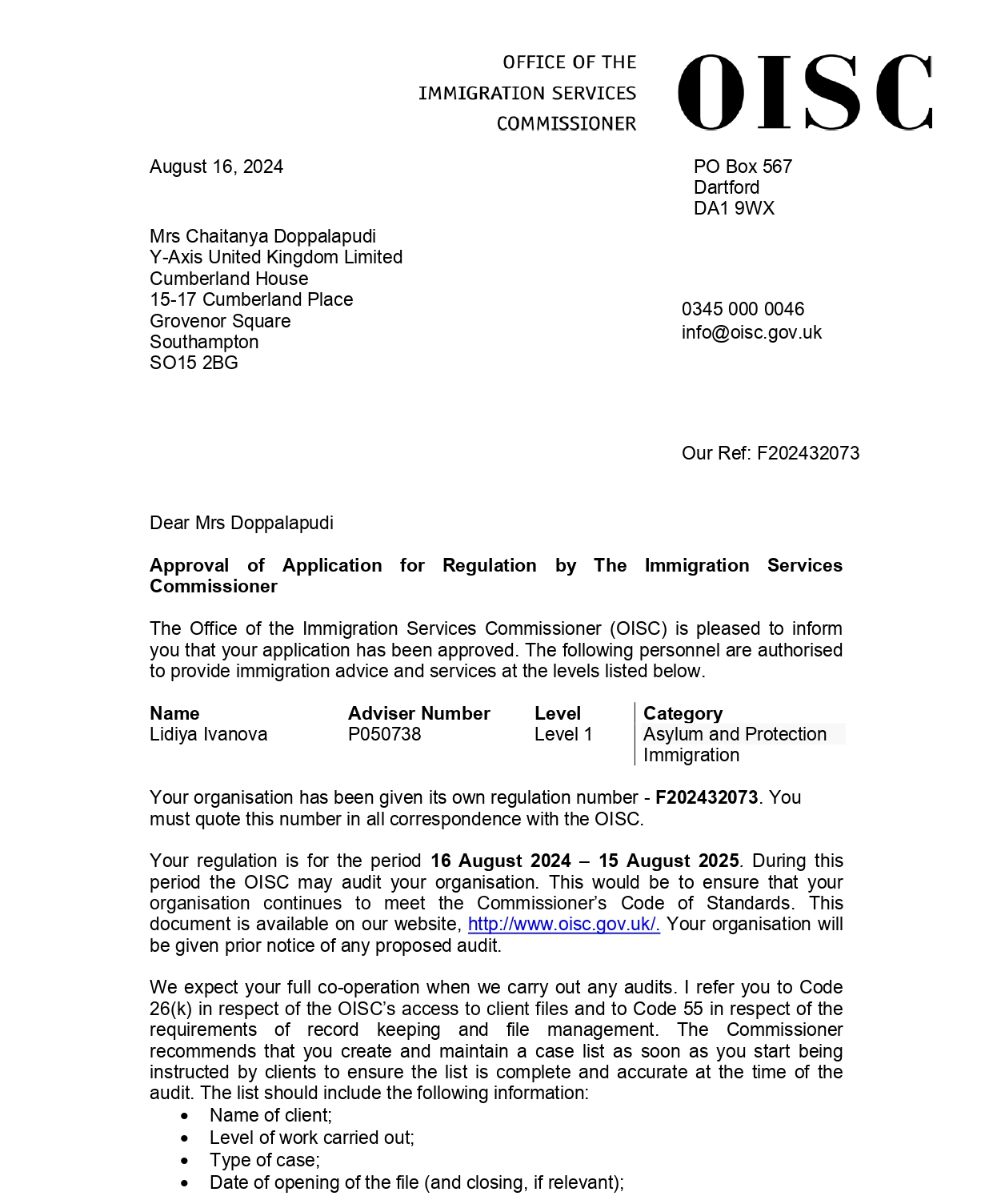 OISC Certificate - Y-Axis UK